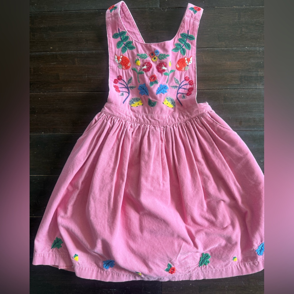 Mini Boden Pink Corduroy Pinafore with Embroidery